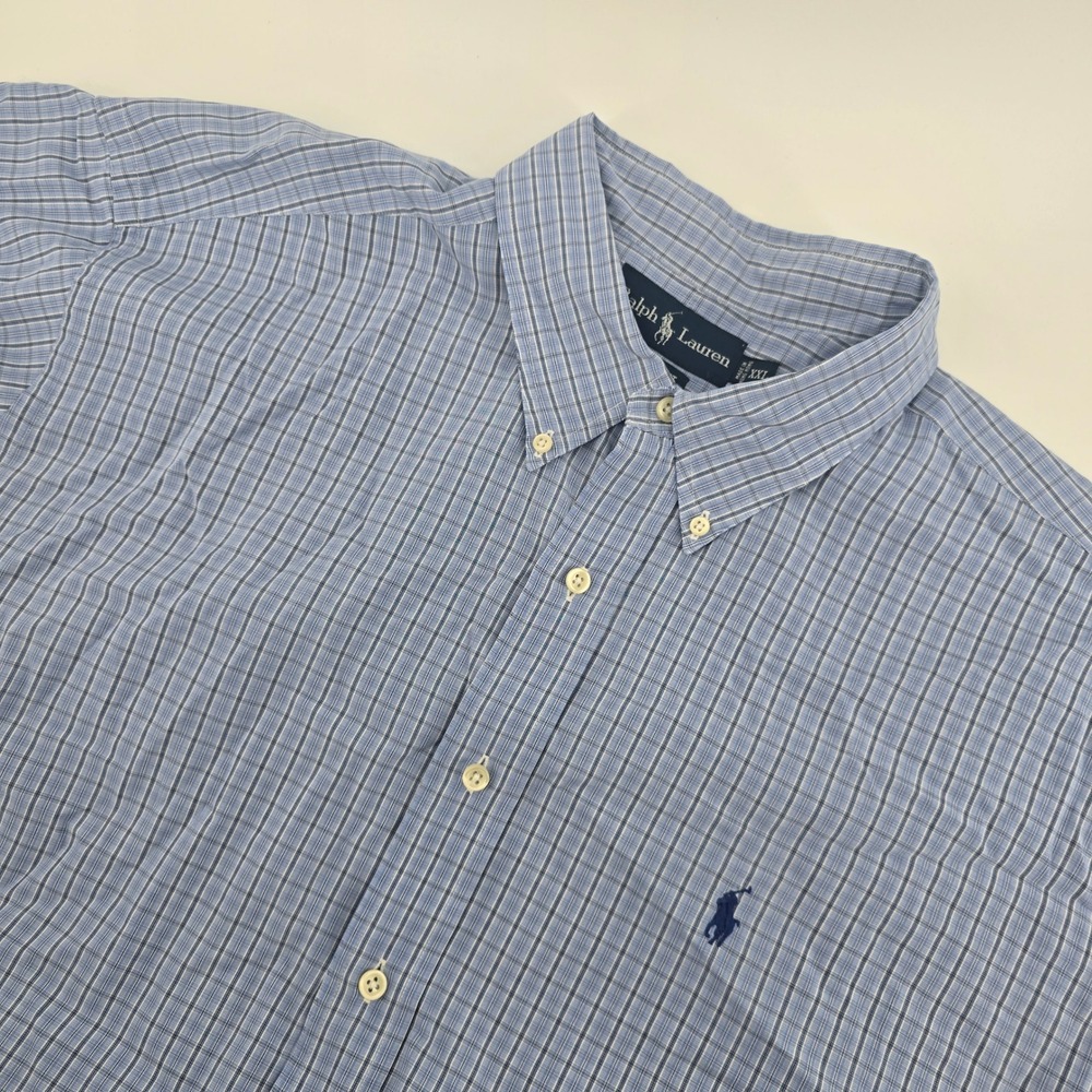 Ralph Lauren Classic Fit Plaid Short Sleeve Button Down Shirt Blue XXL